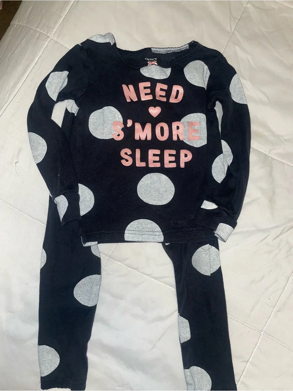 Kids Black Polka Dot Pajama Set with Pink Text -